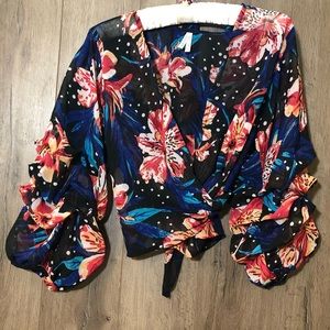 Live4Truth Sheer Floral Wrap Around Ruffled Sleeve